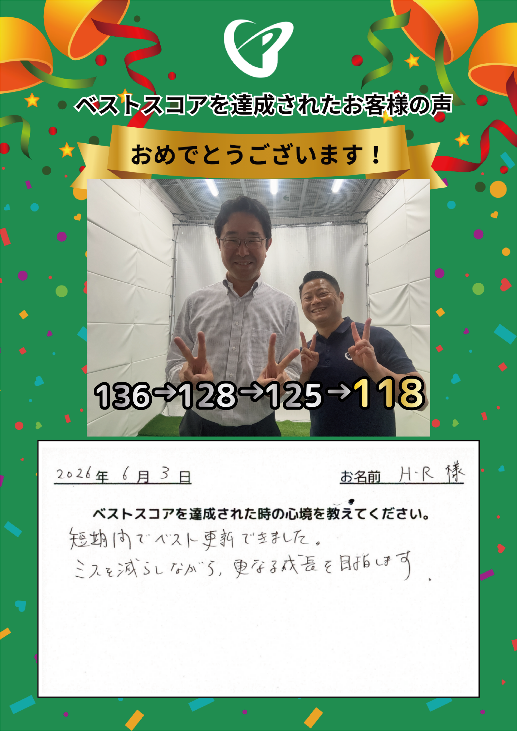 静岡店　h.r.様 ベストスコアの声