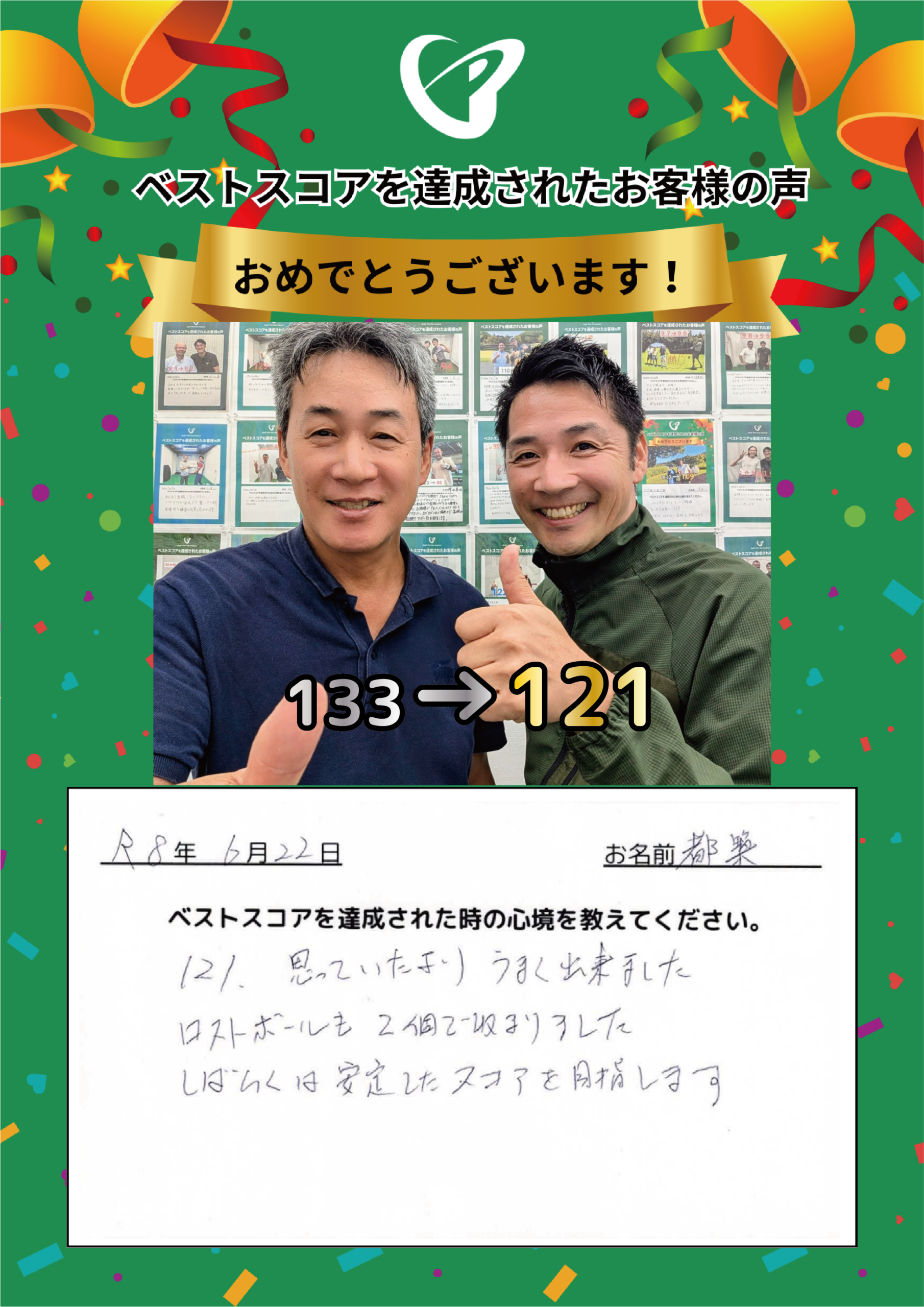 名古屋駅前店　t.k.様 ベストスコアの声
