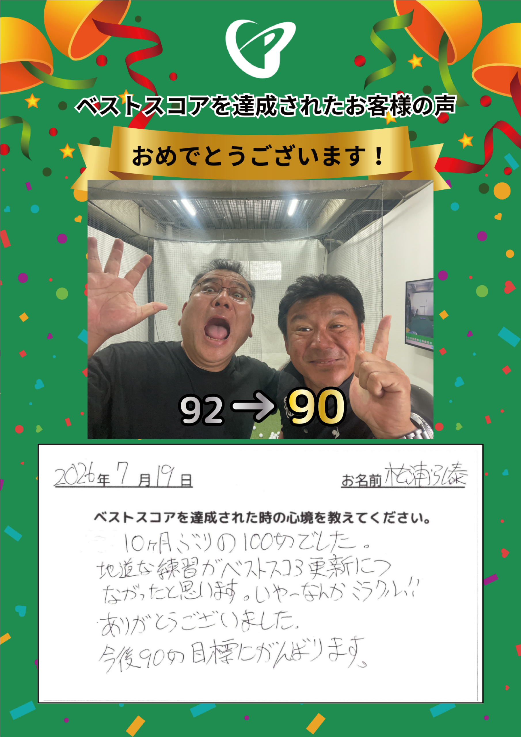 大阪梅田店　m.h.様 ベストスコアの声