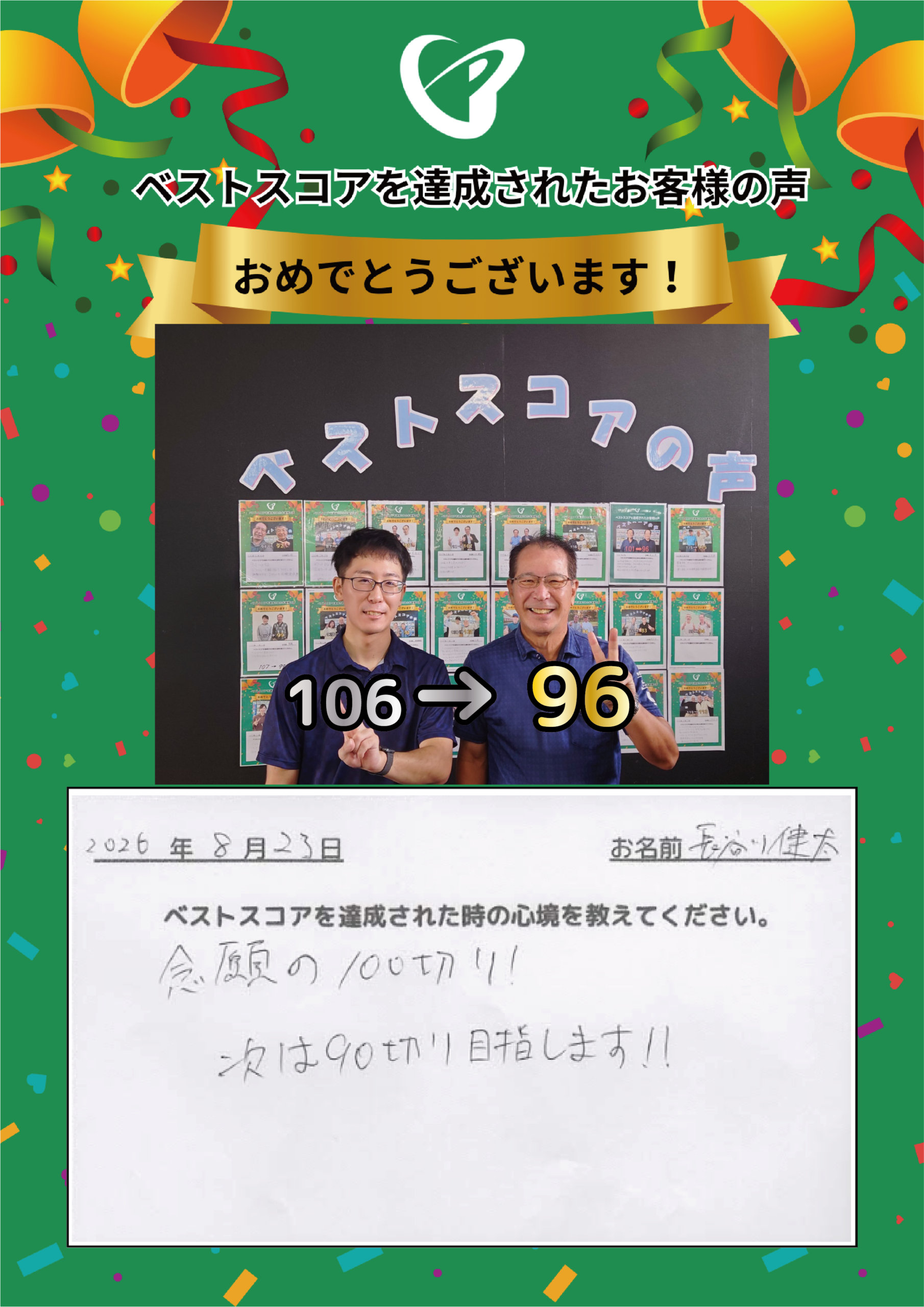 千葉店　h.k.様 ベストスコアの声